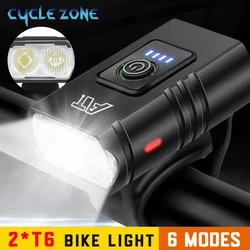Bicycle Light T6 LED Bike Front Lamp 6 Modes Cycling Lantern Type-C Rechargeable MTB Bike Headlight Flashlight for Night Riding