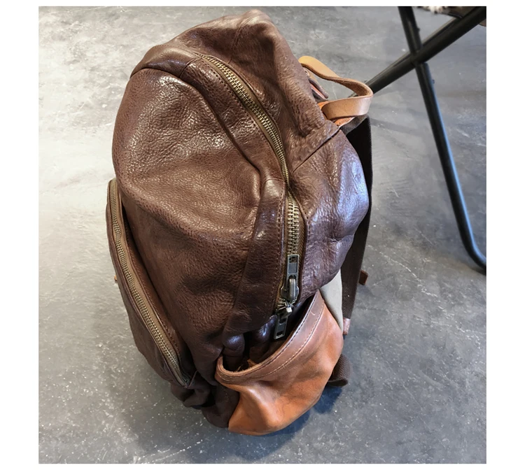 Vegetable Tanned Leather Men Backpack Large Capacity Washed To Make Old Leather Travel Backpacks Vintage Leather Shoulder Bag