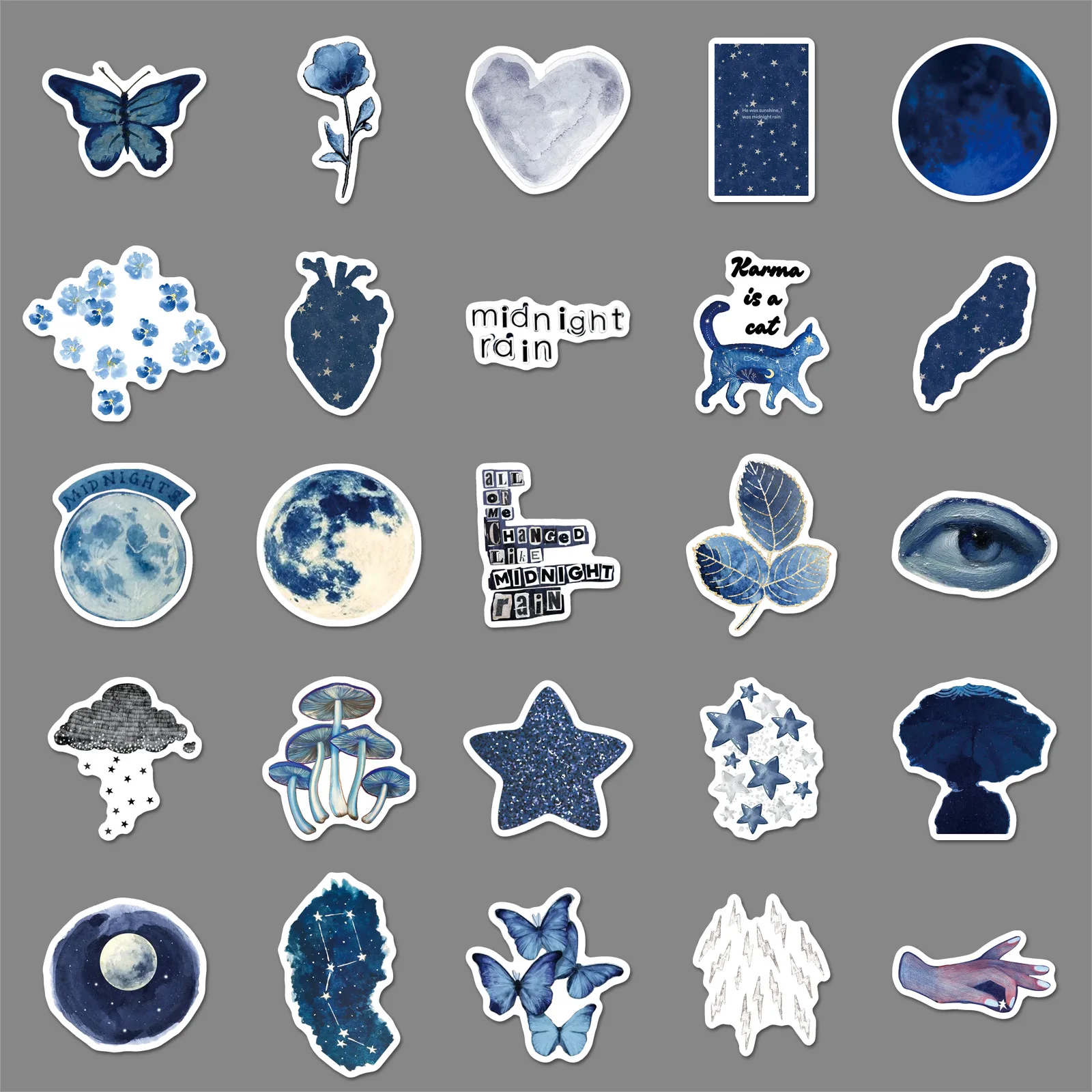10/30/50 Pezzi Adesivi Graffiti Blu Stile Ins con Pianeti dell'Universo, Decorazione Creativa per Custodie Telefoni, Laptop, Valigie, Decalcomanie Impermeabili