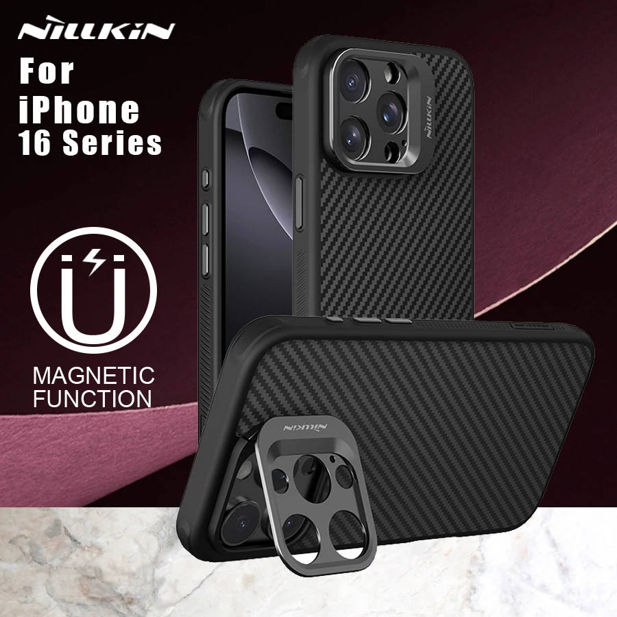 for iPhone 16 Pro Max / 16 Pro Magnetic Case Nillkin CarboProp Camera Protection with Stand Back Cover