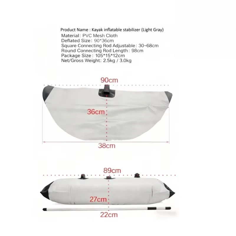 Kayak accessories, inflatable stabilizers for kayaks and canoes for added stability