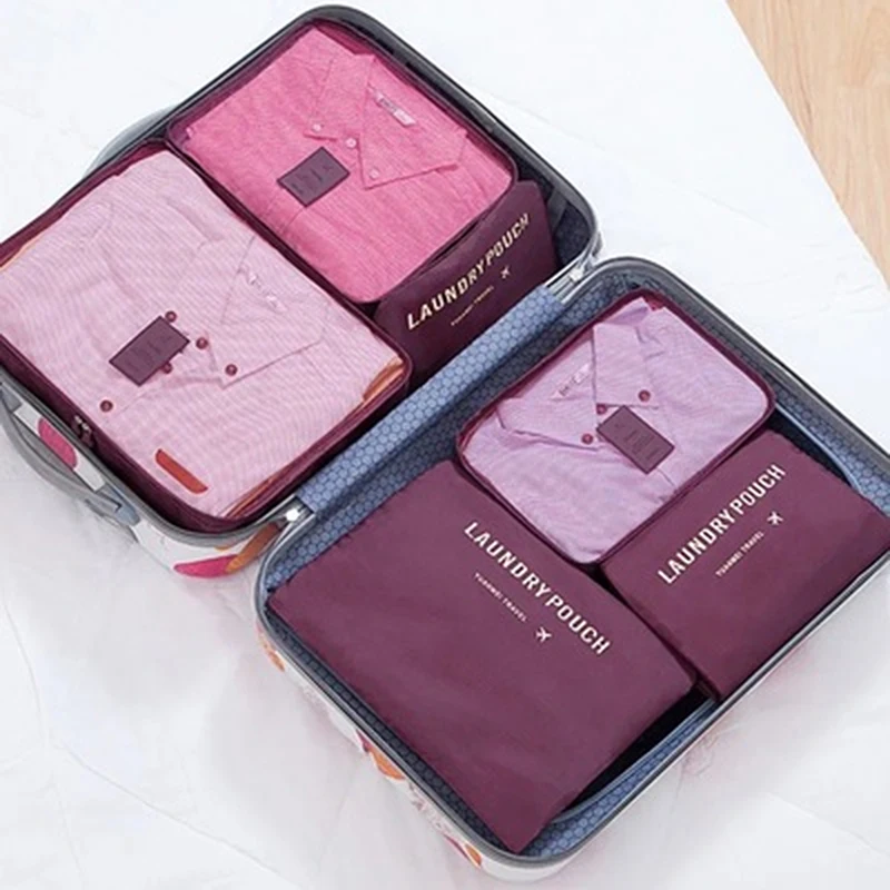 2024 Hot Selling 6Pcs Travel Clothes Storage Waterproof Bags Portable Luggage Organizer Pouch Packing Cube 12 Colors