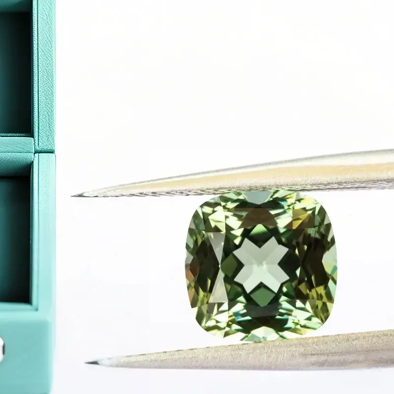 

L-Lab Grown Sapphire Cushion Cut Green Color Beads for Jewelry Making DIY Ring Necklace Materials Selectable Certificate