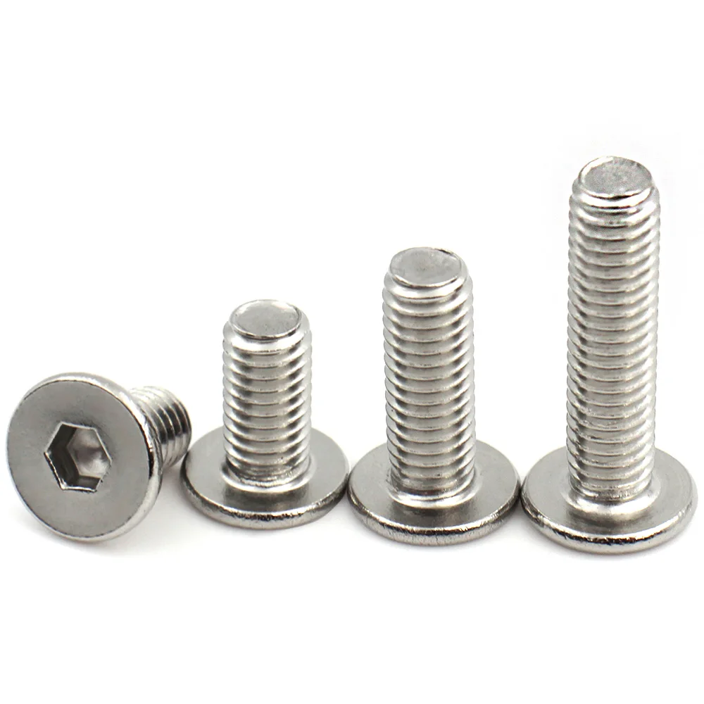 50/20/10/5Pcs of M1.6 M2 M2.5 M3 M4 M5 M6 M8 304 Stainless Steel Hex Socket Ultra Thin Super Low Flat Wafer Head Screw Bolt