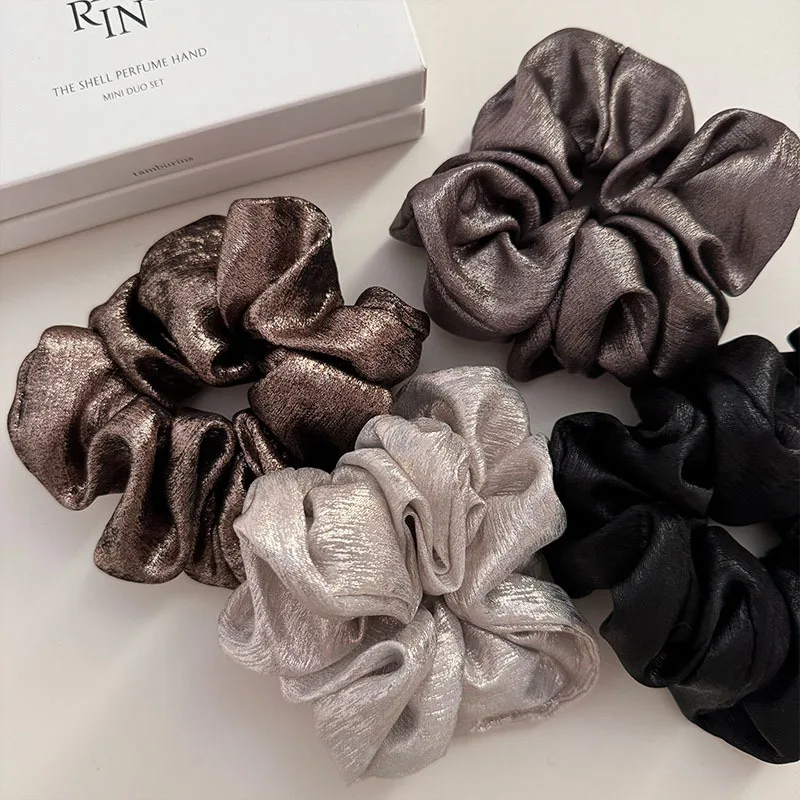 Korean Retro Bright Silk High-Grade Fat Sausage Floral Hair Rope Simple Elastic  Hair Band Tie Hair Rope Hair Accessories