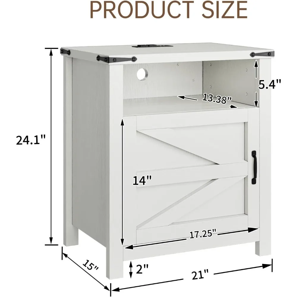 Farmhouse End Table, 21'' Rustic Nightstand with Barn Door, Sofa Side Table with Open and Closed Storage