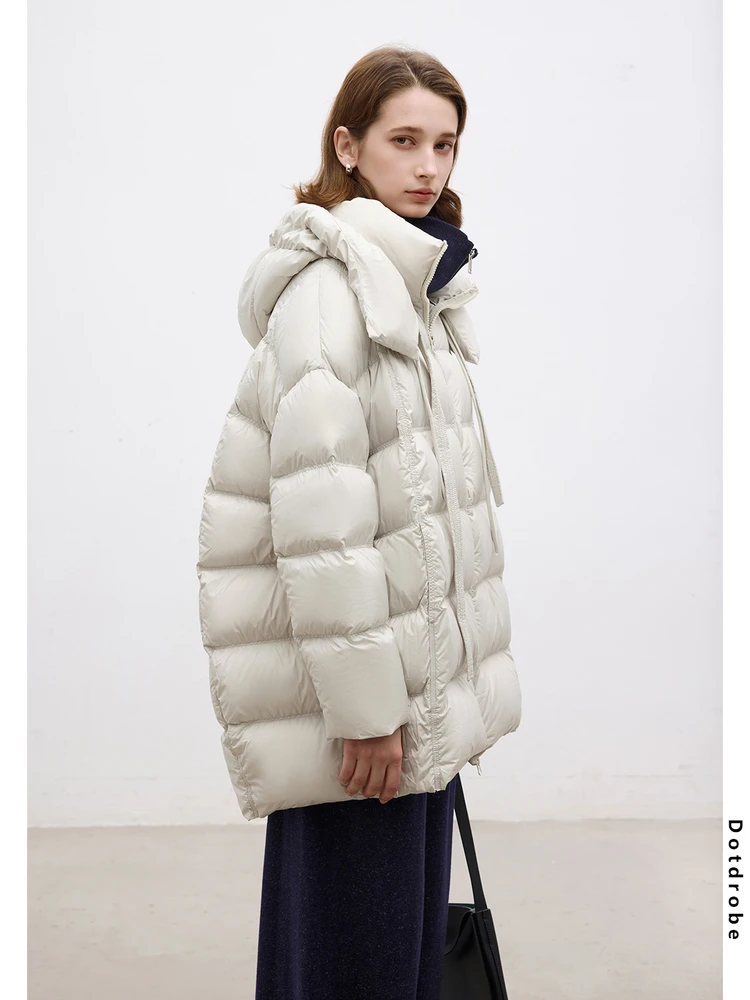 

Сверхлегкое женское осенне-зимнее пальто-пуховик средней длины с капюшоном, повседневное белое теплое пальто с перьями Du
