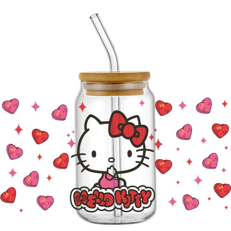 Miniso 3D UV DTF Transfers Sticker Cartoon Kitty Cute Cat Serie Decal Cup Wrap for 16oz Libbey Glasses DIY Washable Mug Sticker