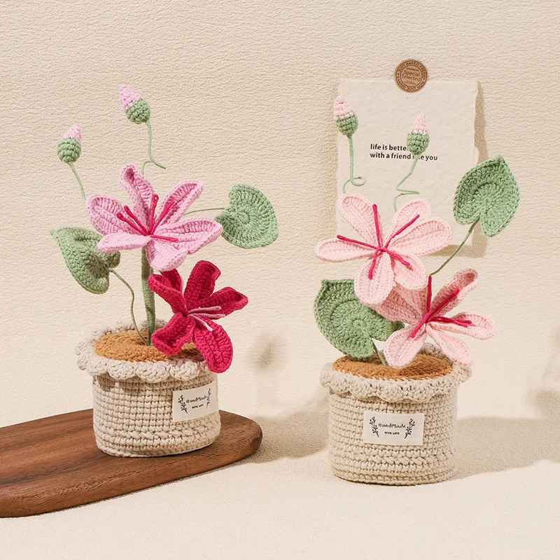 

Горшечное растение ручной работы с цветком Tung - вязаный букет цветов из пряжи, искусственный цветок, праздничный подарок, подарок для куклы