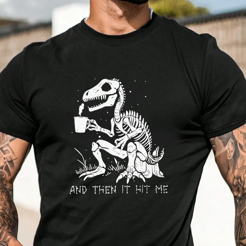 

Dinosaur Fossil Drinking Men's Fashion T-shirt Casual Trendy Tshirts For Summer Comfortable Short Sleeve Tops