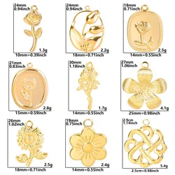 5PCS Gold Colour Flower Pendants Bloom In The Air For Jewelry Making Supplies Stainless Steel DIY Charm Bracelet Accessories