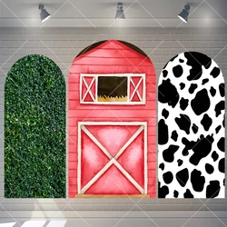Farm Background Arched Custom Red Barn Door Windmill Green Grass Kids Birthday Party Decoration Baby Shower Photography Backdrop