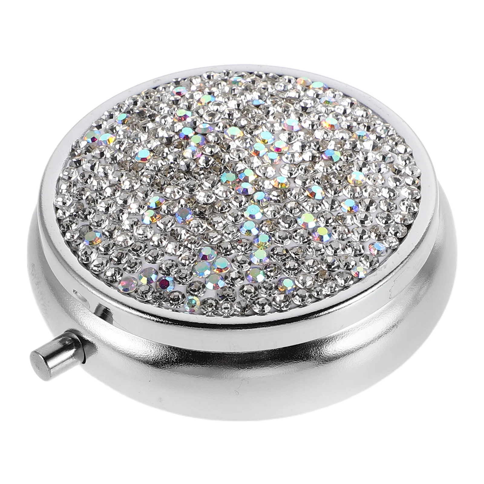 

Портативный мини-органайзер для таблеток со стразами, компактная металлическая аптечка для путешествий, офиса, ежедневного использования, чехол для таблеток для женщин