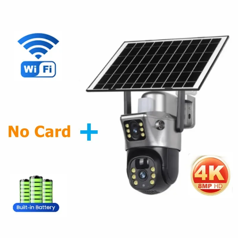 Tahlitech Solar Camera 4G Sim Outdoor Dual Lens WiFi 8MP 4K IP Camara Zonnepaneel CCTV Beveiliging Ingebouwde batterij PIR Cam V380
