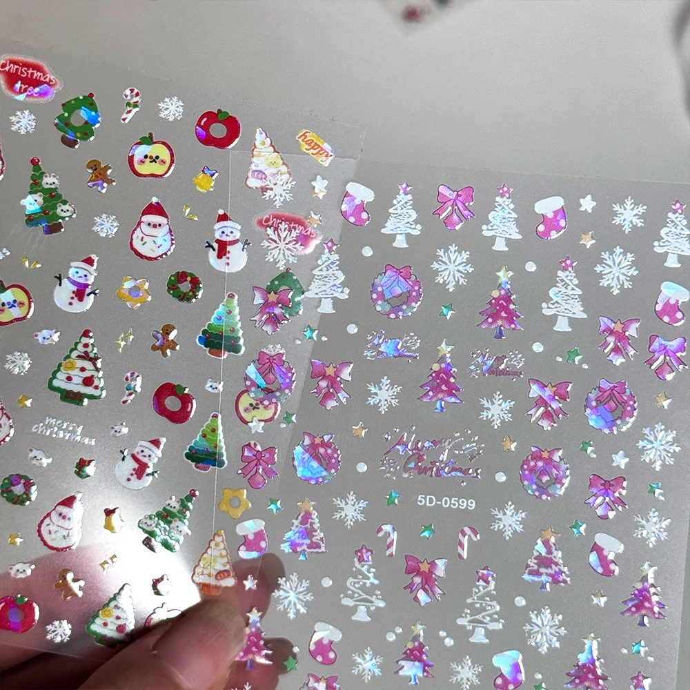 1 Uds. 5D cristal brillante pegatina artística para uñas de Navidad lindo arco oso copo de nieve verde árbol de Navidad pegatina para uñas DIY Año Nuevo Navidad uñas Dec