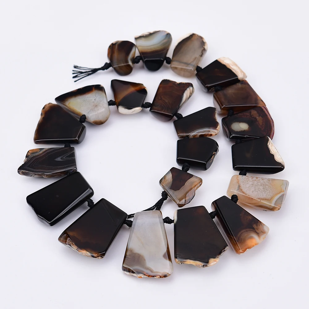 APDGG Large Size Graduated Sector Natural Mix Black Agates Quartz Rough Chunky Loose Pendant Beads 16'' Strand Jewelry DIY