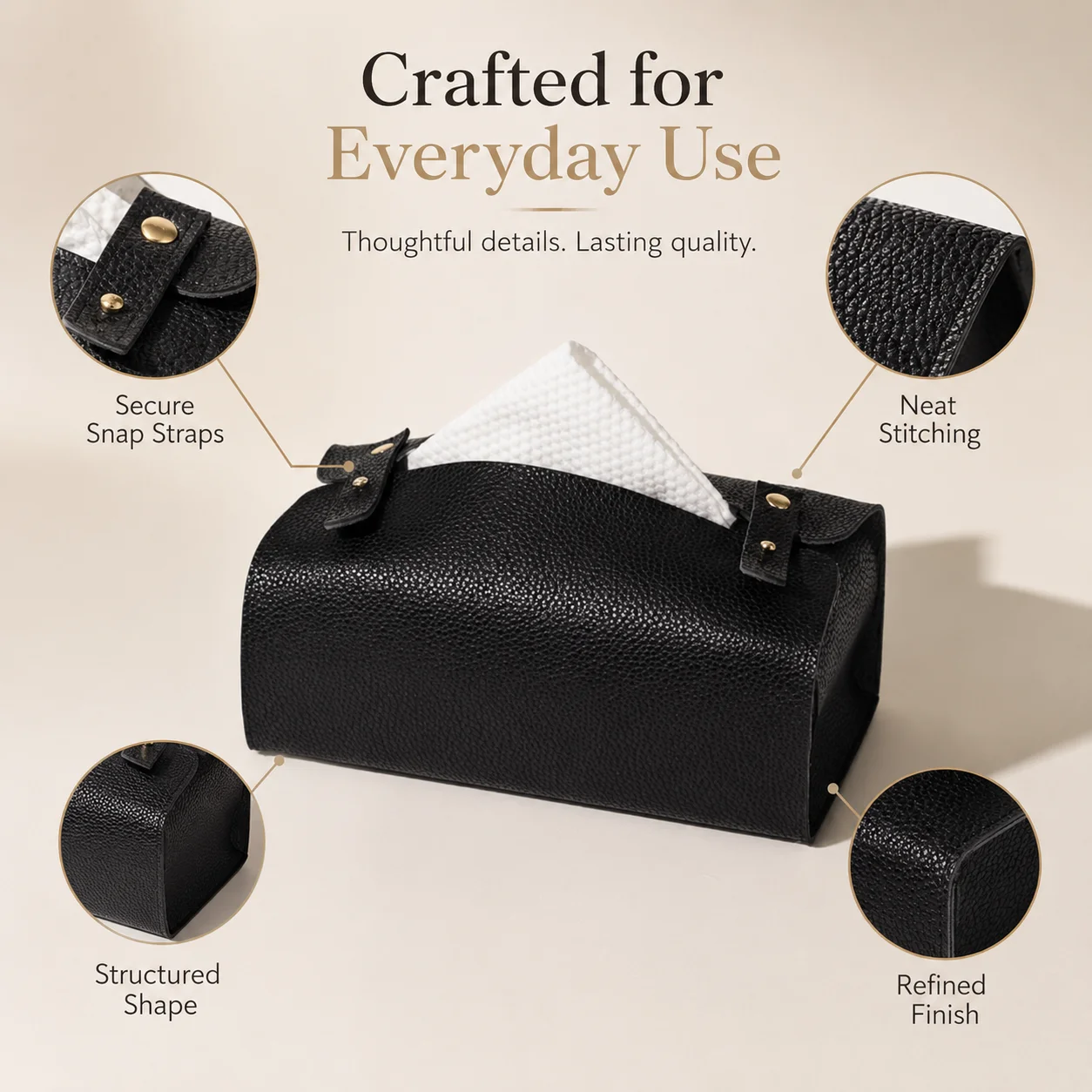 Tissue Box PU Leather Tissue Holder Square Facial Tissue Case Facial Paper Organizer Dispenser for Bathroom,Vanity Countertop - view 3