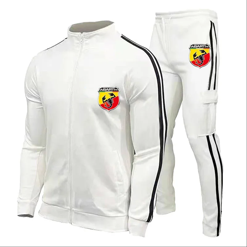 Setelan 2 potong Hoodie pria, Fashion pria ABARTH Motor Mobil cetak Logo uniseks Hoodie pria kasual bulu domba Hoodie celana