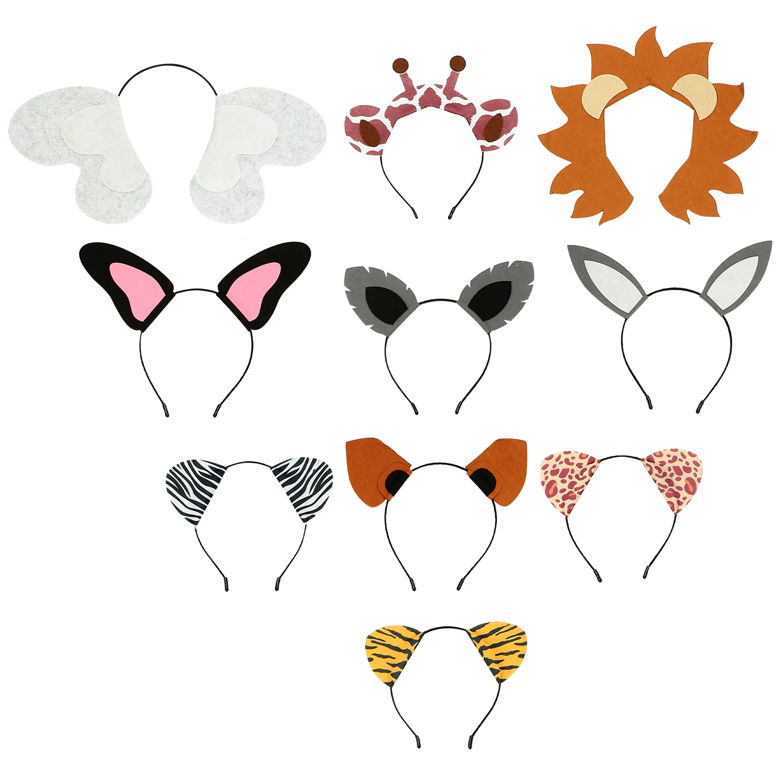 10 Pcs Animal Themed Headband Hair Accessories Decorative Ear Prop Hairband Cartoon Comfortable Hoops Costume Party Felt