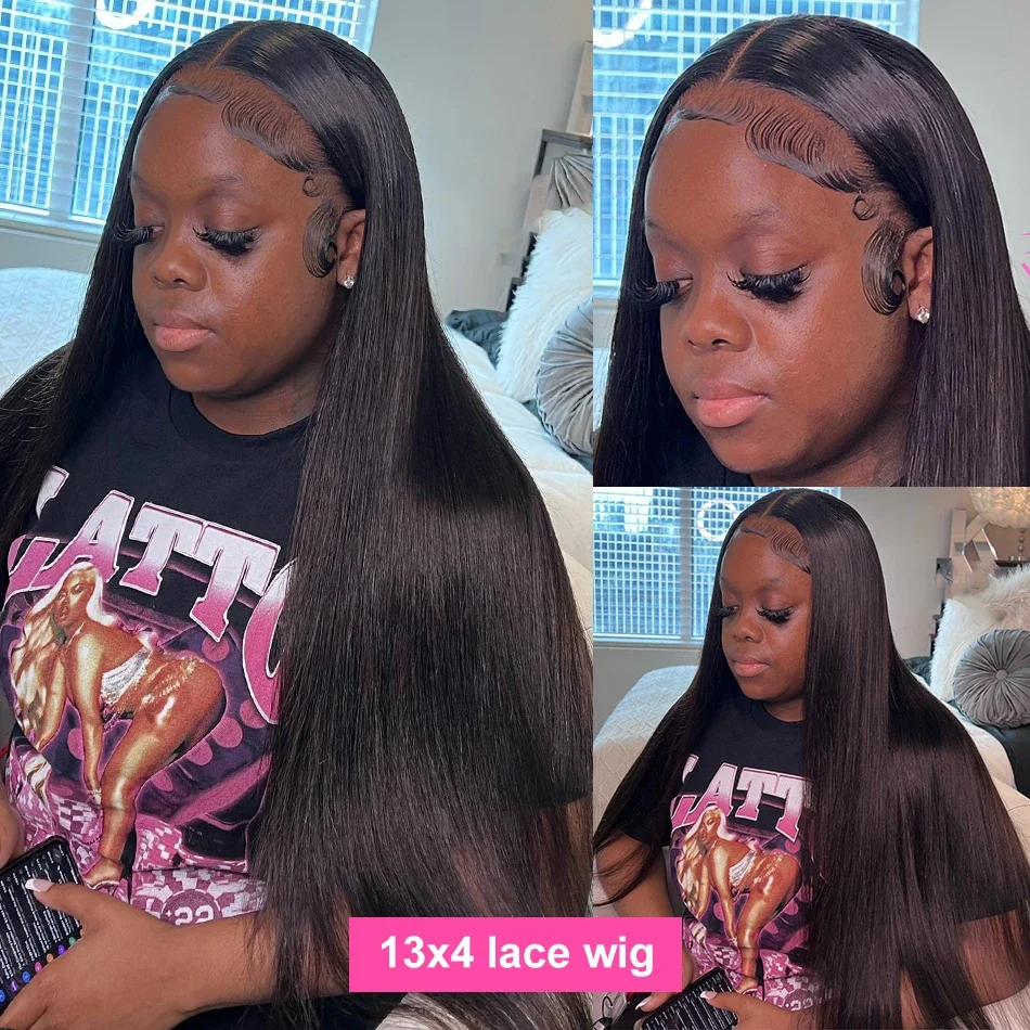 250 Density Raw Human Hair Wigs Glueless Lace Front HD 13x6 Frontal 40 Inches Braided Half Brazilian Bone Straight Pre Plucked