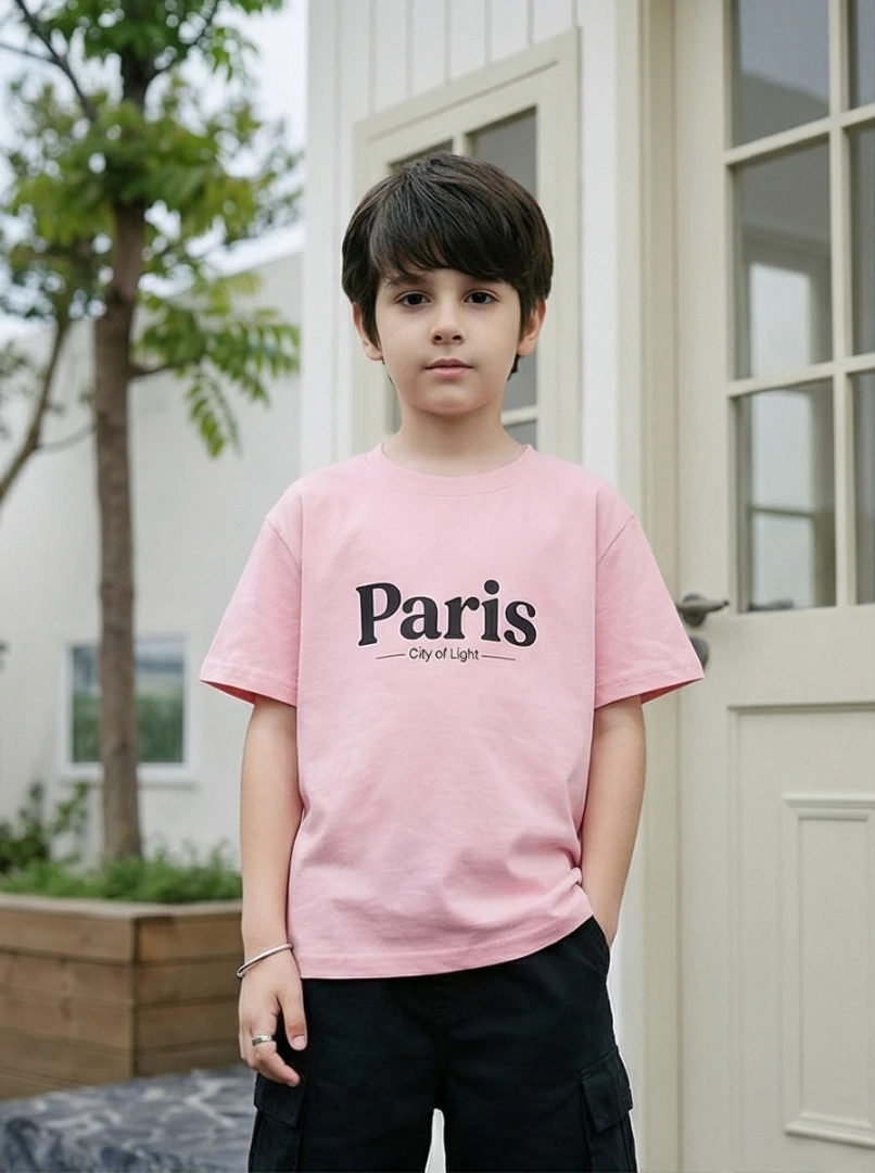 Boys 100% Cotton T-Shirt, Letter Print Paris Kids Tee, Casual Summer Tops, Soft Breathable Children Daily Wear BL1