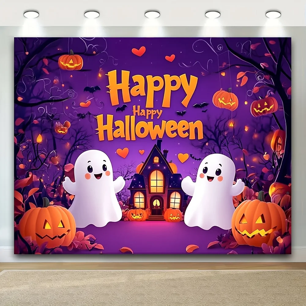 Spooky Pumpkin Halloween Banner - Perfect for Party Backdrops & Photo Booths, Durable Polyester, Decorations