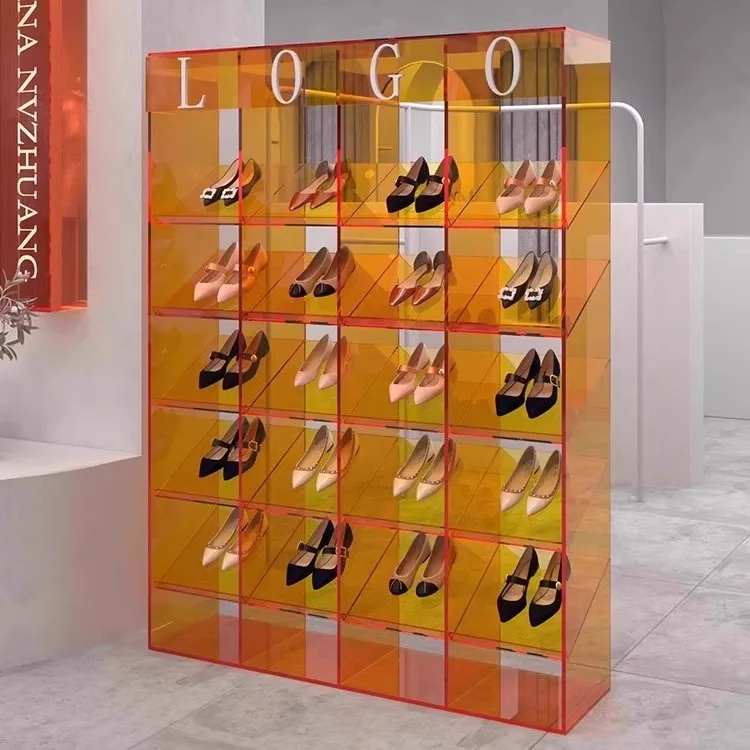 

Multi-Functional Acrylic Shoes Display Rack Store Shoe Rack Floor Stand with Sample for Shoe & Clothing Store Showcases