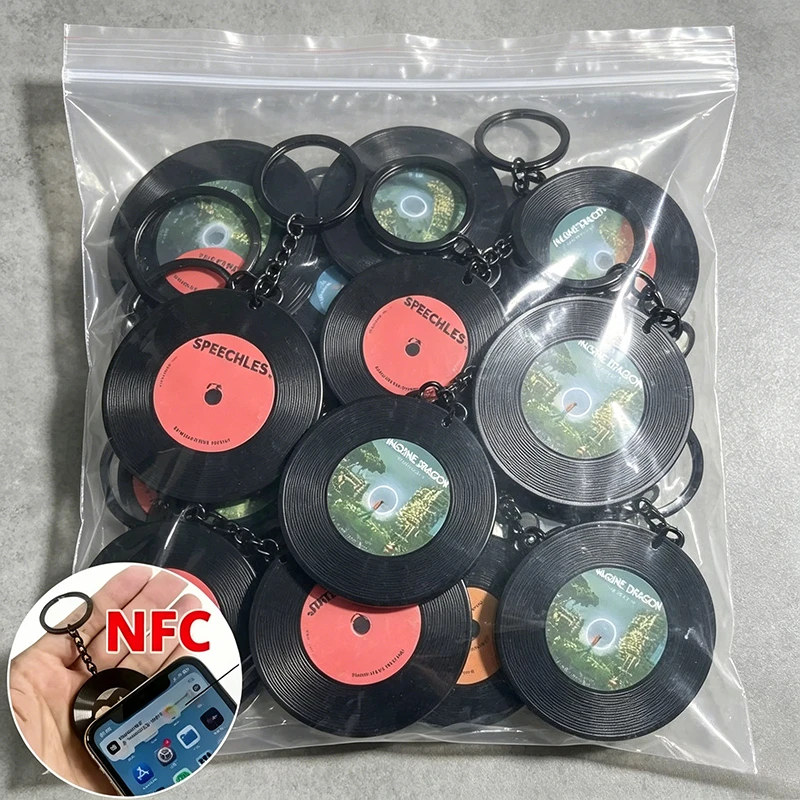 50-個-nfc-キーホルダー-diy-自作レコード音楽ビニールチップステッカーペンダント写真周辺機器-cd-コンサートレコードペンダントキーホルダー