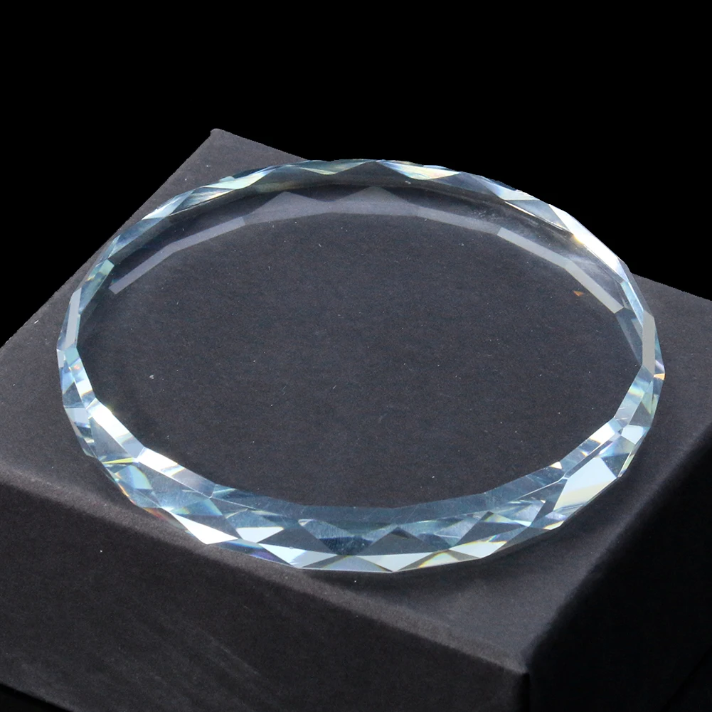 Crystal Faceted Prism Glass Clear Round Jewelry Display Base Stand False Eyelash Extensions Tray Paperweight Sun Catcher Decor