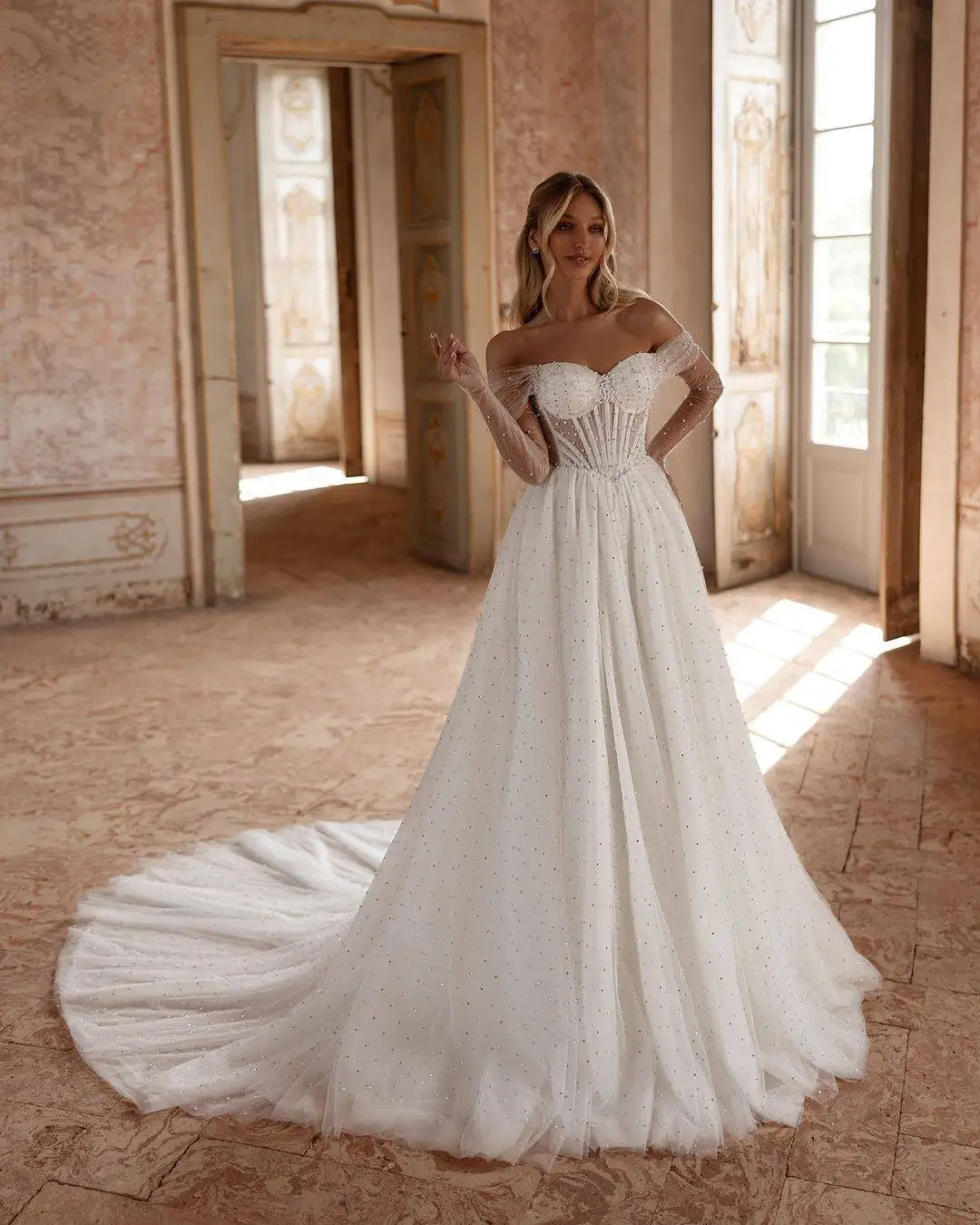 Robe de Mariée Trapèze Sans Bretelles, Magnifique, Longueur au Sol, Dos aux, Sur Mesure