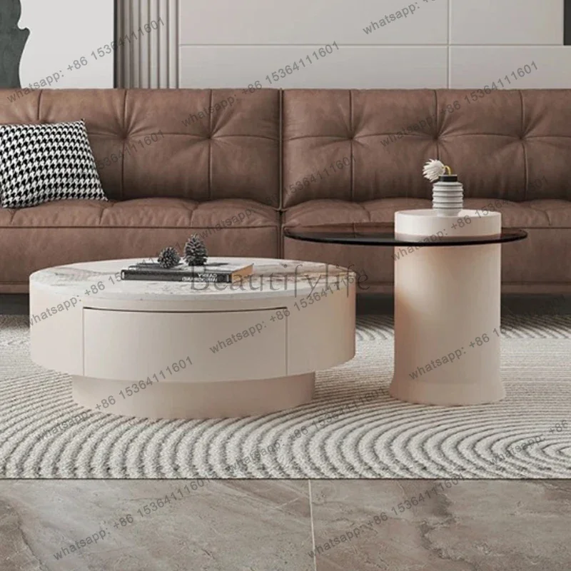 Cream Cloud Coffee Table Modern Minimalist Nesting Storage White Side Table Space Saving Round Mesa Auxiliar