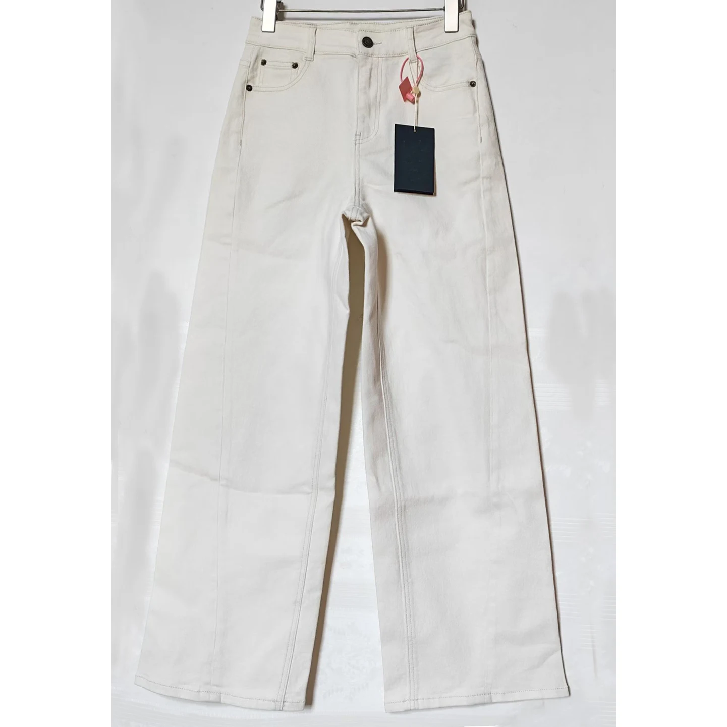 

Новые женские джинсы с высокой талией, прямые, широкие, в пол, с эластичным поясом, боковыми швами и передними карманами, белые, из денима