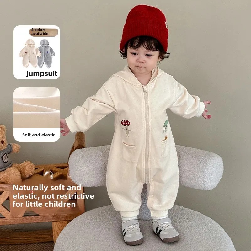 

Baby Super Cute Jumpsuit 2025 New Autumn Baby Korean Version Embroidered Cartoon Hooded Crawling Suit Newborn Clothes