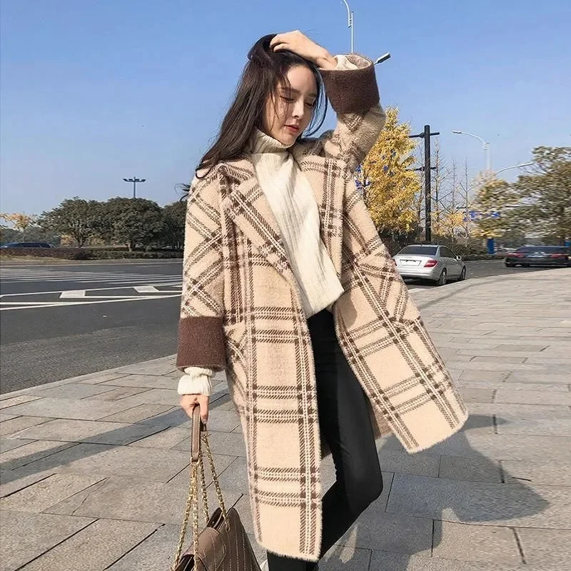 Mink Fleece Coat Women\'s Top Double sided Mink Fleece Coat Female 2024 Autumn/Winter New Mid length Thickened Mink Fleece Jacket