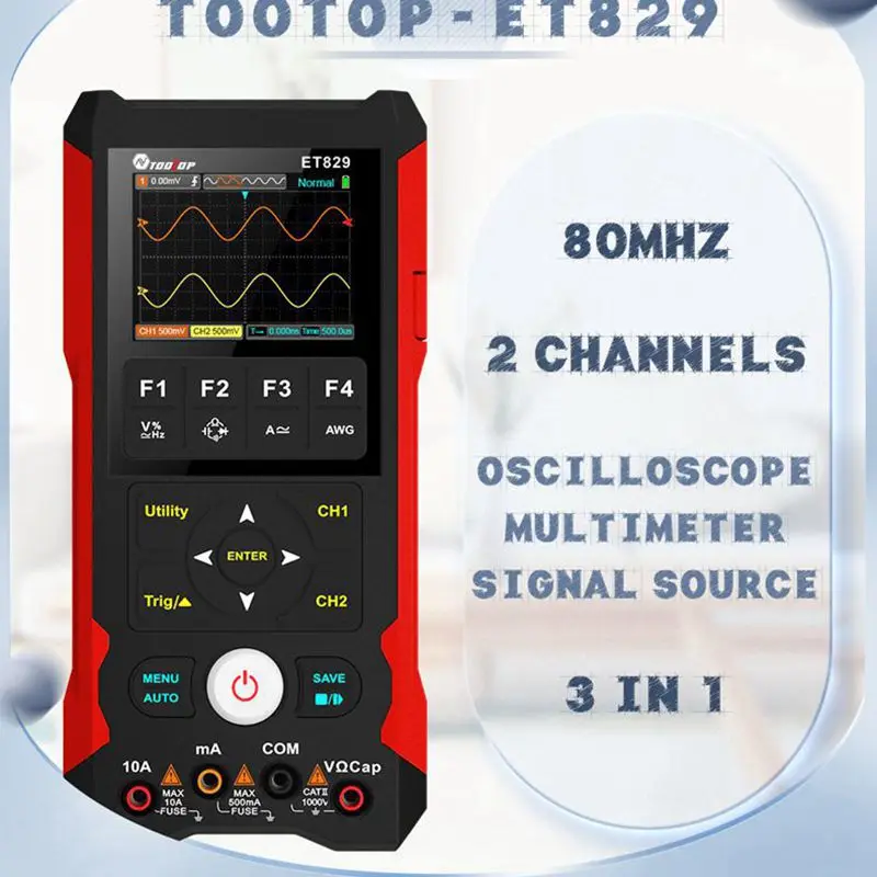 TOOLTOP 3in1 Waveform Generator 250MSa/s 80MHz Dual Channel Oscilloscope Multimeter Singal Source Innovative AI Waveform Preview