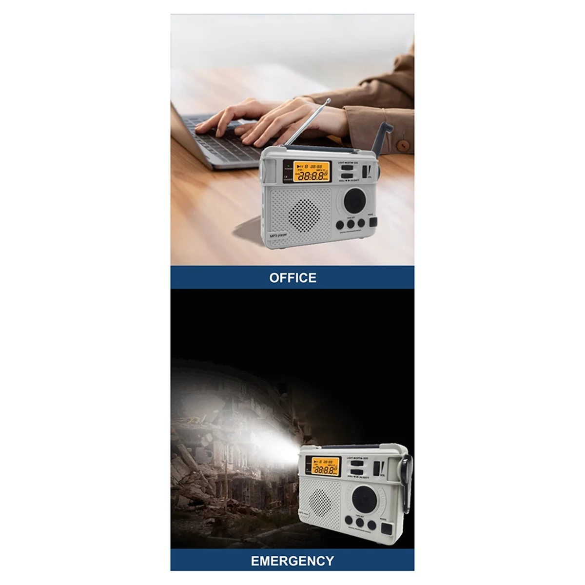 QA88X FM ラジオ屋外ハンドクランク緊急ラジオ受信機 3000mAh Bluetooth スピーカー懐中電灯サポート SOS パワーバンク TF