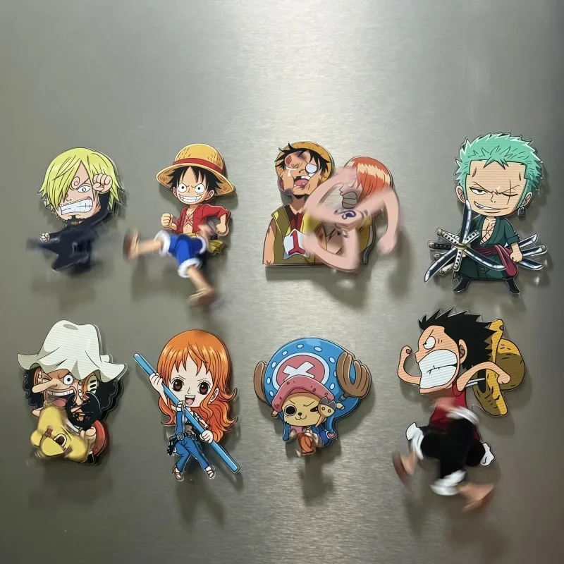 

New One Piece rotating fridge magnet cartoon anime creative Luffy Nami Chopper Sanji Usopp dynamic magnetic acrylic ornament toy
