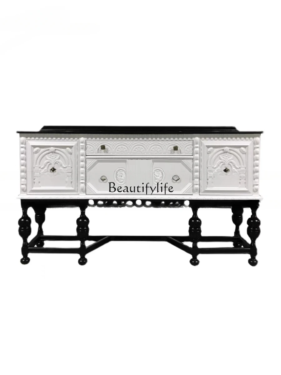 

French Retro Sideboard Cabinet American Light Luxury Entrance Cabinet European Solid Wood Carved Curio Cabinet