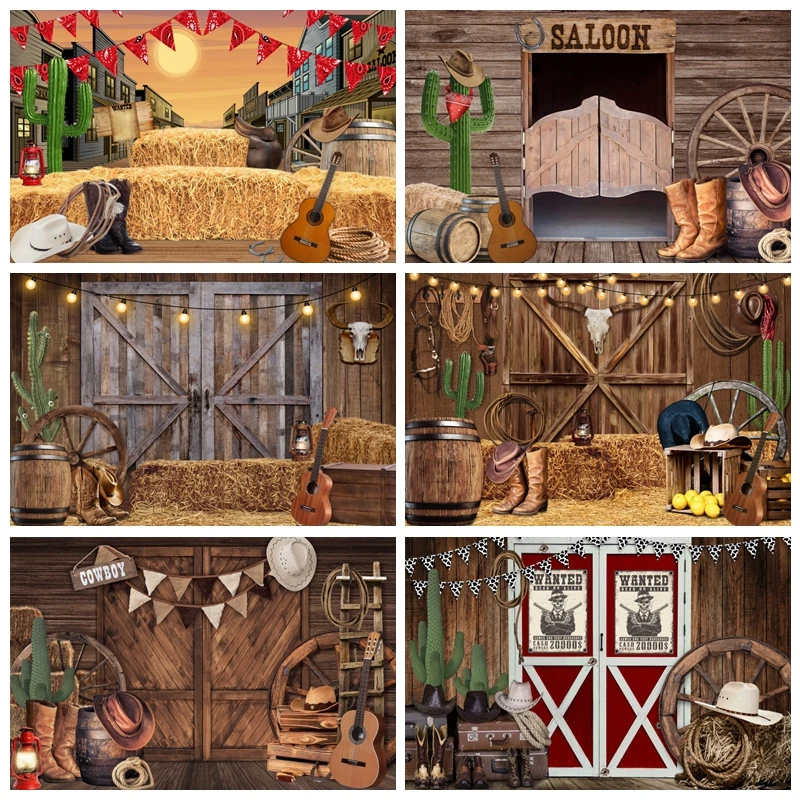 West Cowboy Boy Girl Birthday Party Decor Backdrop Baby Shower Autumn Farm Barn Horse Photography Background Photo Photographic