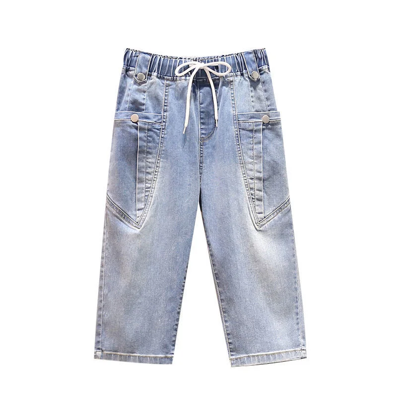 Women Fashion High Waist Baggy Jeans Pants Korean Streetwear Calf-Length Denim Capris Pants Summer Breeches 4XL