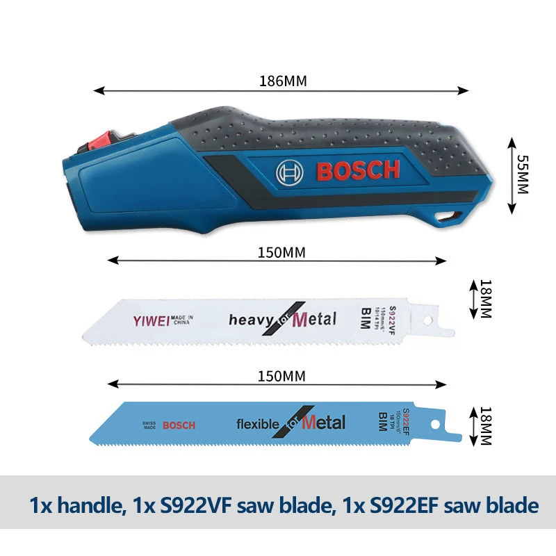 Bosch 2608000495 Manual Saber Saw /Reciprocating Pocket Saw Handle with S922EF S922VF Blades for Cutting Wood Metal Plastic Pipe