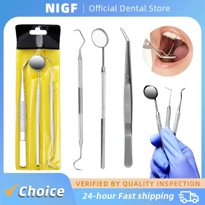 3 ชิ้น/เซ็ตกระจกทันตกรรมขอบเขตช่องปากแหนบสแตนเลสเครื่องมือทําความสะอาดฟันช่องปากทันตกรรมชุดทําความสะอาดเครื่องมือทันตแพทย์