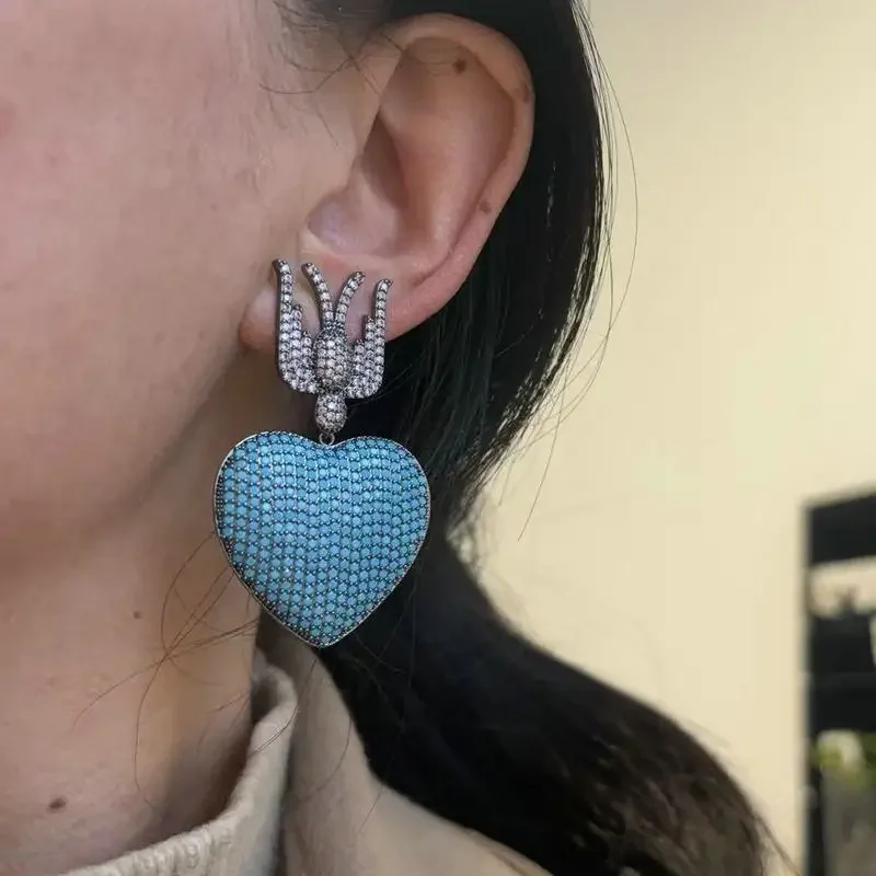 

Blue large heart earrings for women luxury jewelry wedding purple silver color zircon earrings party jewelry