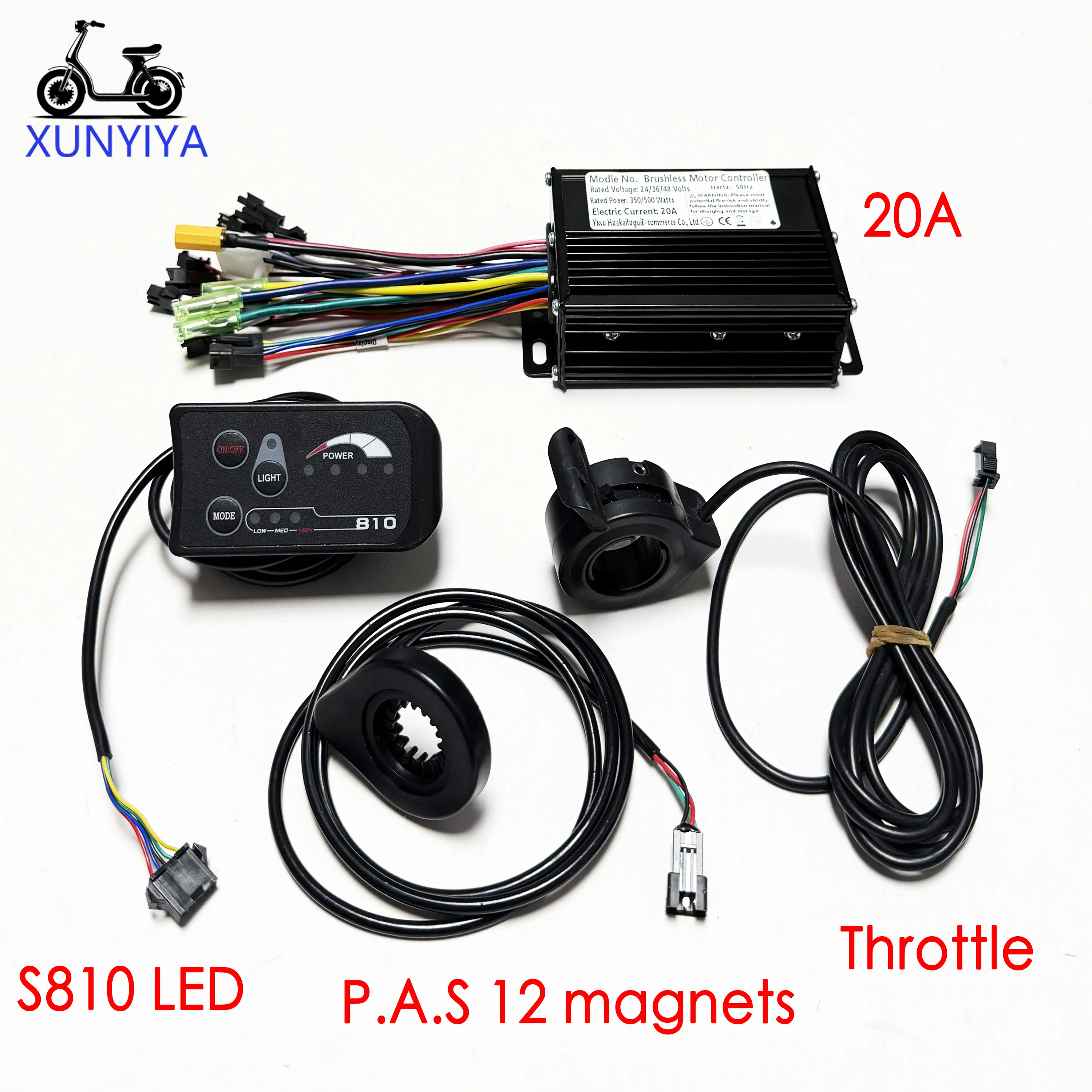 Controlador de Motor Sin Escobillas de Onda Sinusoidal de 20A, 350W, 24V/36V/48V, S810, Pantalla LCD a Color, PAS, 12 Imanes, Kit de Acelerador, para Bicicleta Eléctrica/Scooter