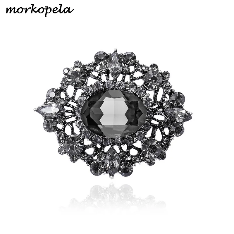 Morkopela Baroque Crystal Brooch Vintage Rhinestone Pin Jewelry Metal Brooches For Women Men Banquet Party Clothes Pins