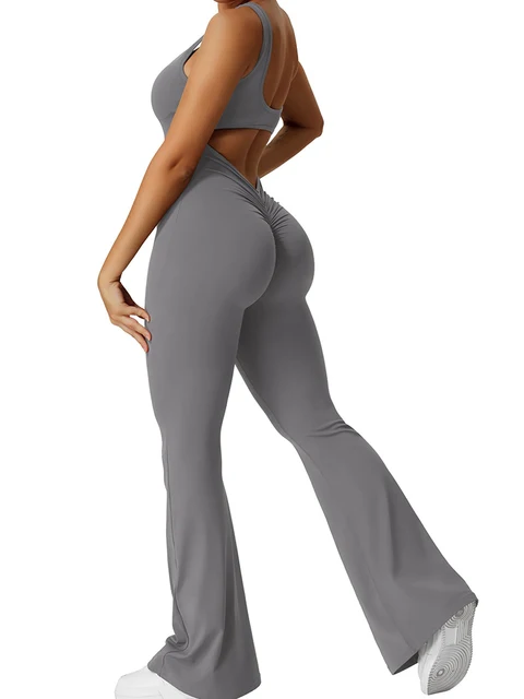 2025 letnie nowe damskie seksowne Hottie Style Backless jednoczęściowy garnitur Fitness sportowy sweter do jogi jednoczęściowy garnitur rozkloszowane spodnie