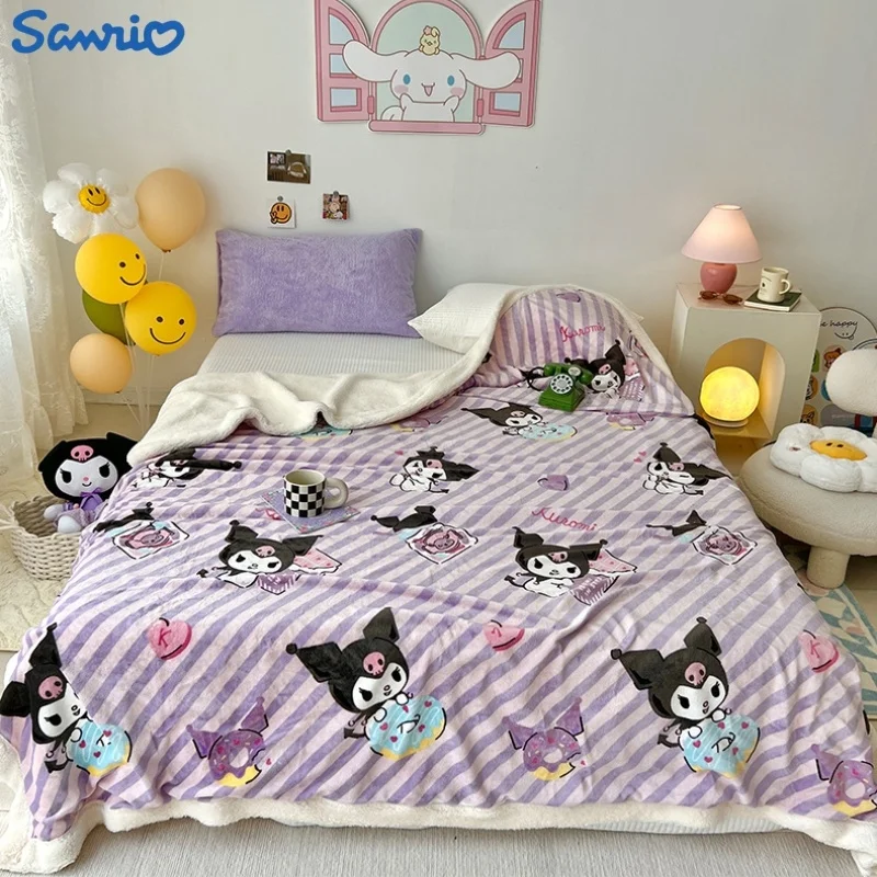 New Sanrio Hello Kitty Blanket My Melody Cinnamoroll Cartoon Print Flannel Office Shawl Blanket Kawaii Quilt Cover