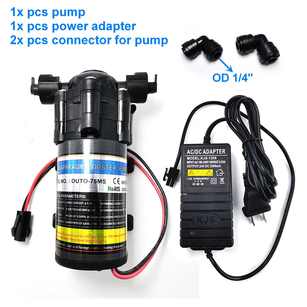 DC 24V RO Quiet Mine Diaphragm Booster Pump 75GPD Garden Sprayer For Reptile Pet Fog And Patio Mist Cooling System Irrigation