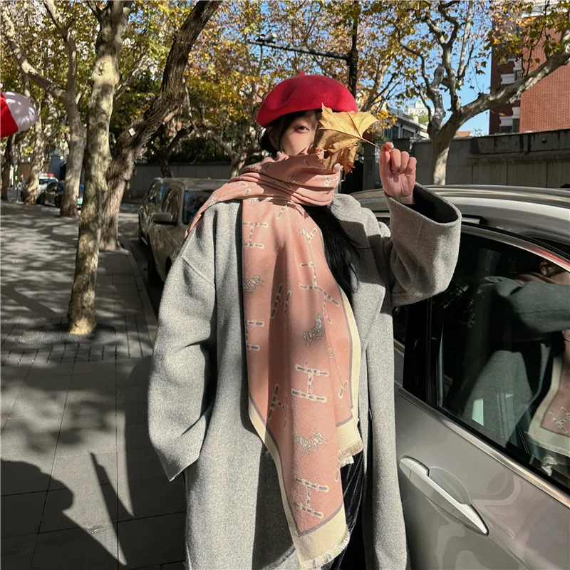 Осень-зима 2023, женский винтажный шарф для корейских студентов, пашмина, утолщенная теплая шаль для пар с кондиционером