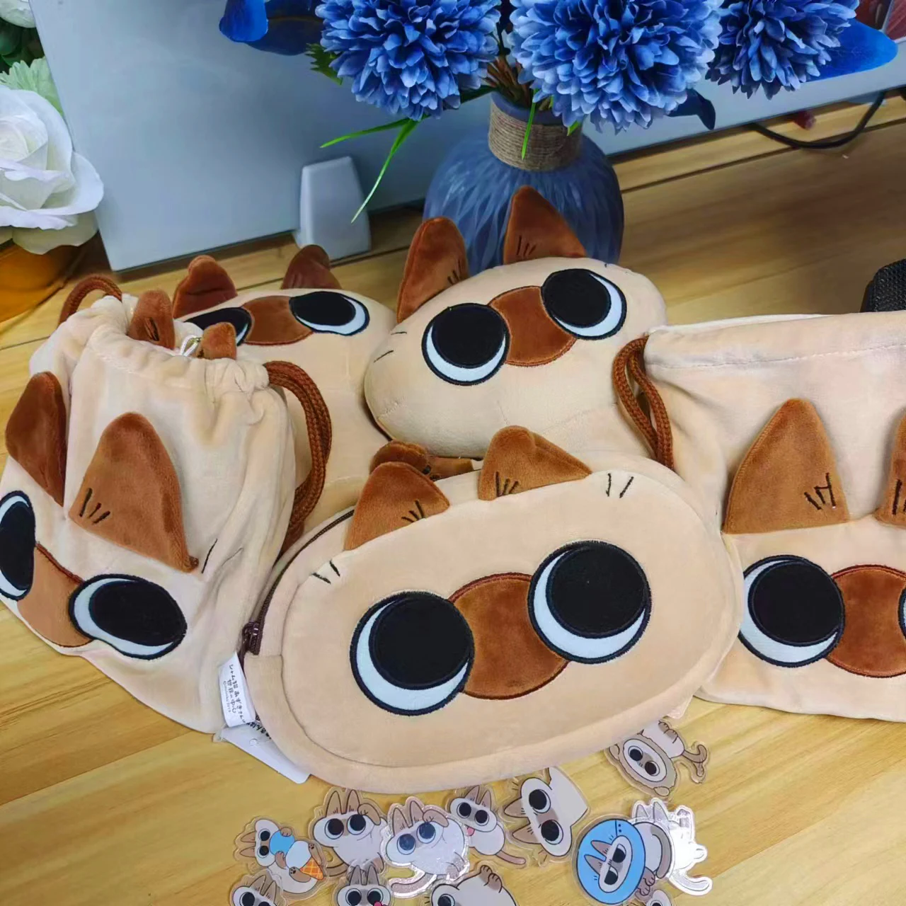 Piccola pasta di fagioli Siamese gatto peluche ciondolo sacchetto di immagazzinaggio di caramelle portamonete spilla Cosplay compleanno ragazze regali